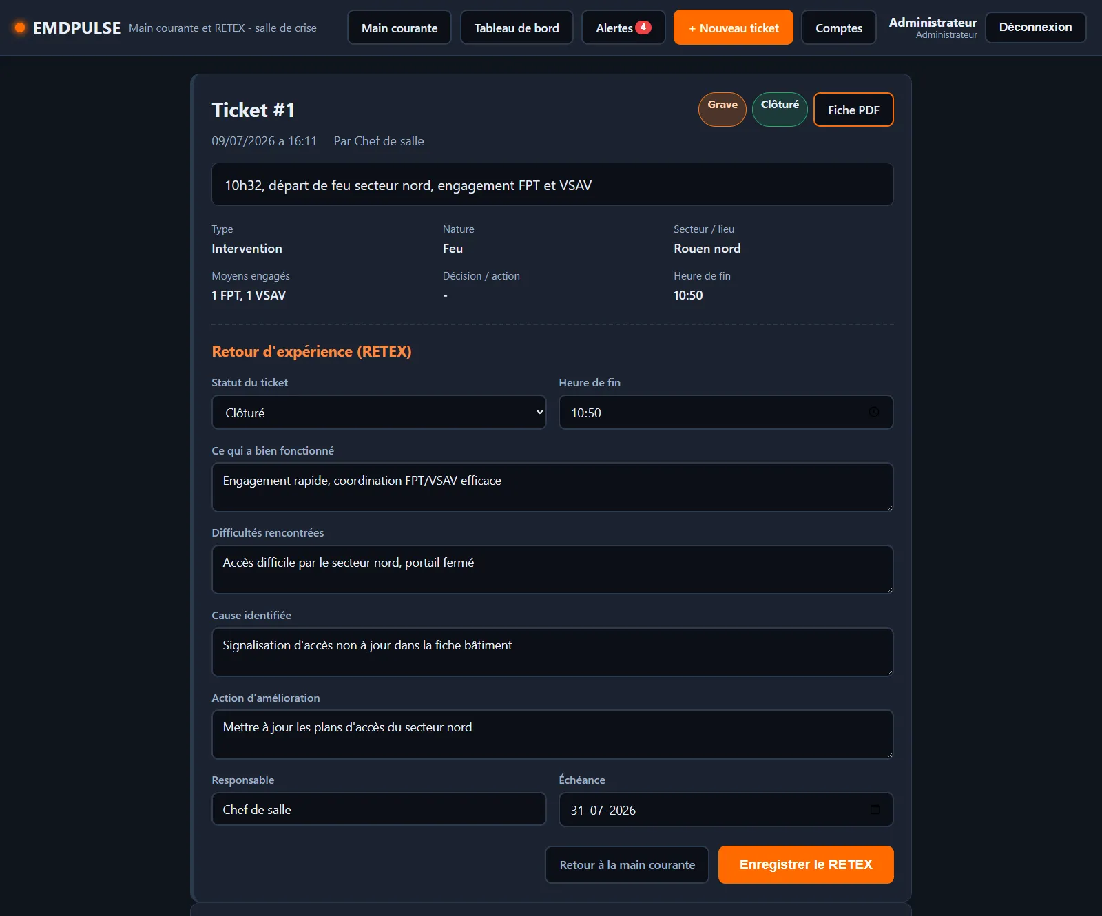 RETEX structuré généré par EMD Pulse