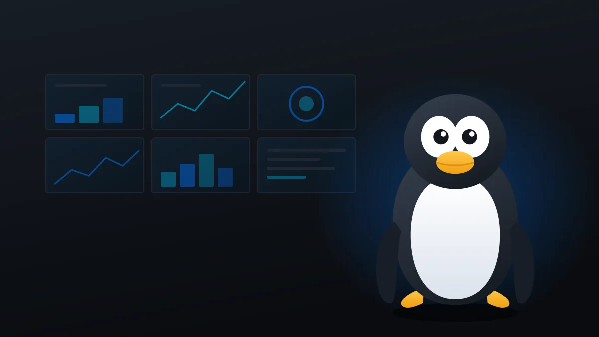 The Linux penguin in front of a video wall driven by Easy Multi Display