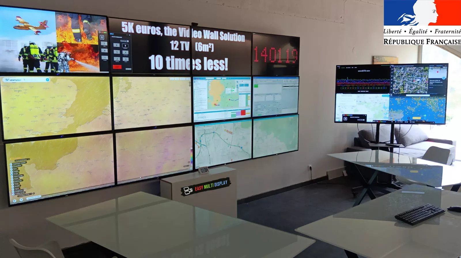 Departmental operations centre equipped with a video wall for fire and rescue crisis management