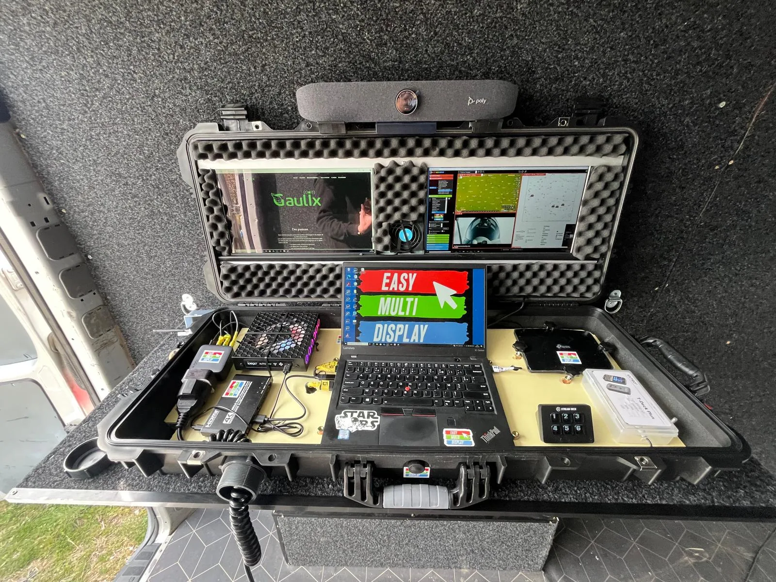A custom-built 4-screen command case for 3,000 euros